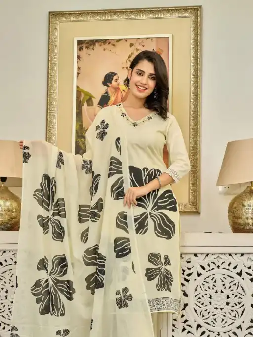 Vardan Naisha K 111 Wholesale Handwork Cotton Kurti With Bottom Dupatta - Image 3