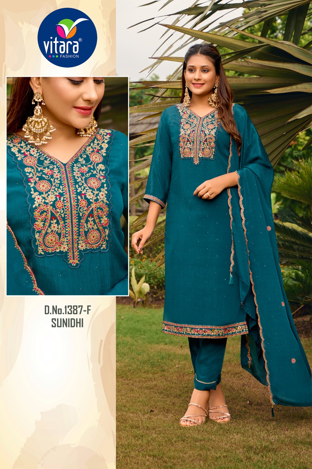 Vitara Sunidhi Wholesale Embroidered Poly Chinon Salwar Suit Collection - Image 5