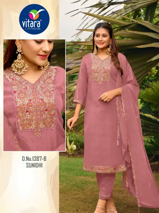 Vitara Sunidhi Wholesale Embroidered Poly Chinon Salwar Suit Collection