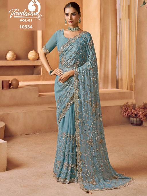 Royal Vrindavan Vol 61 Exclusive Partywear Tissue Sarees - Image 7