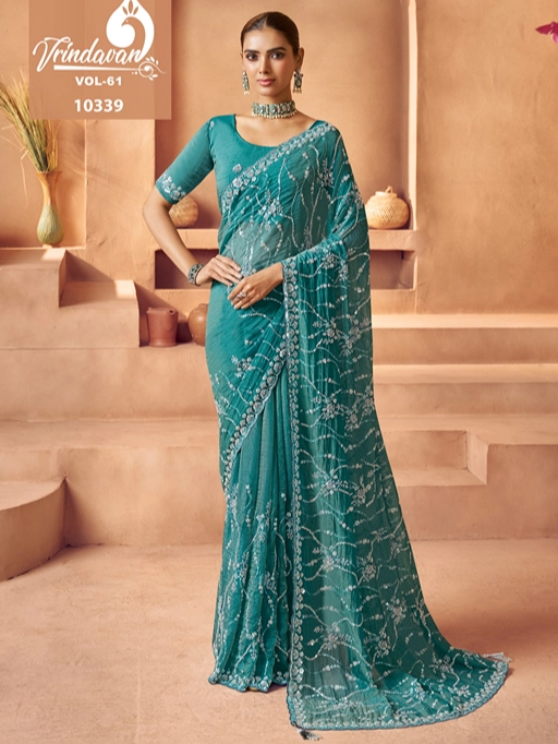 Royal Vrindavan Vol 61 Exclusive Partywear Tissue Sarees - Image 9