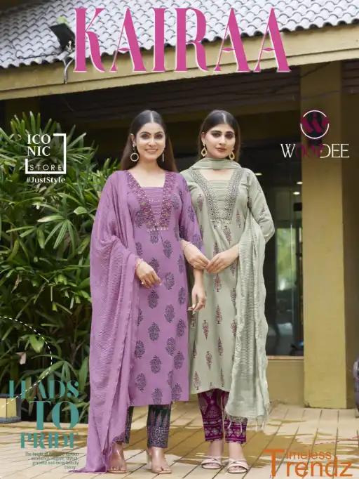 Woodee Kairaa Rayon Kurti With Bottom Dupatta Wholesale Collection