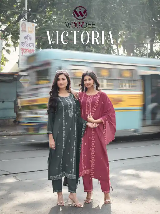 Woodee Victoria Wholesale Fancy Viscose Kurti With Bottom Dupatta