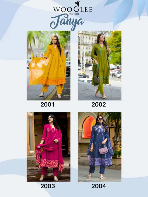 Wooglee Tanya Wholesale Cotton Anarkali Kurti With Bottom Dupatta - Image 5