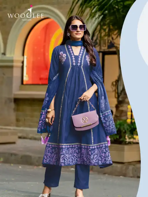 Wooglee Tanya Wholesale Cotton Anarkali Kurti With Bottom Dupatta - Image 6