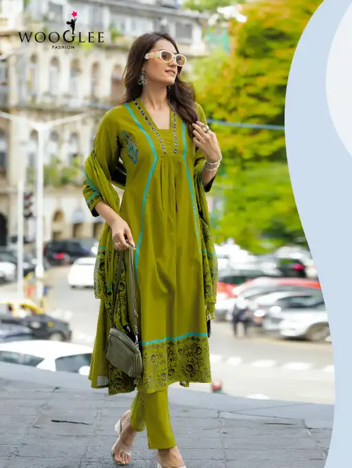 Wooglee Tanya Wholesale Cotton Anarkali Kurti With Bottom Dupatta - Image 2