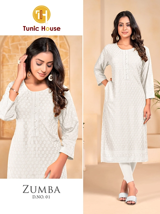 Tunic House Zumba Chikankari Straight Kurti Wholesale - Image 7