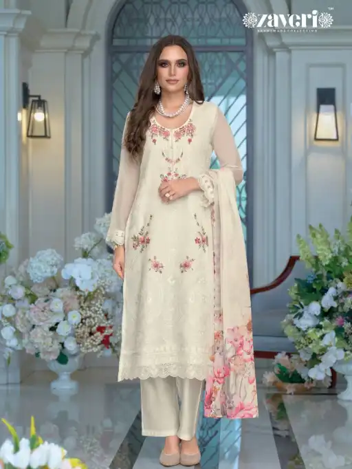 Zaveri Erina Wholesale Organza Embroidery Readymade Suit Catalog