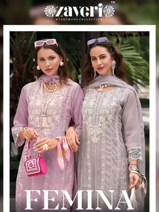 Zaveri Femina-3 Wholesale Readymade Embroidered Organza Salwar Suit