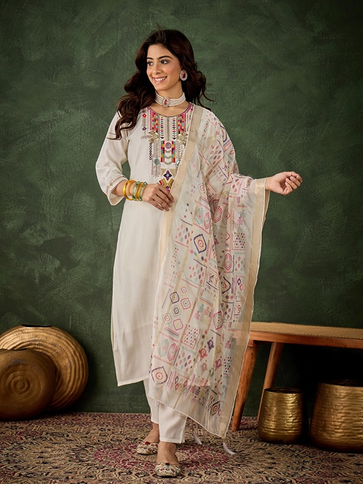 Jalak Heavy Roman Silk Kurti Pent Dupatta Set