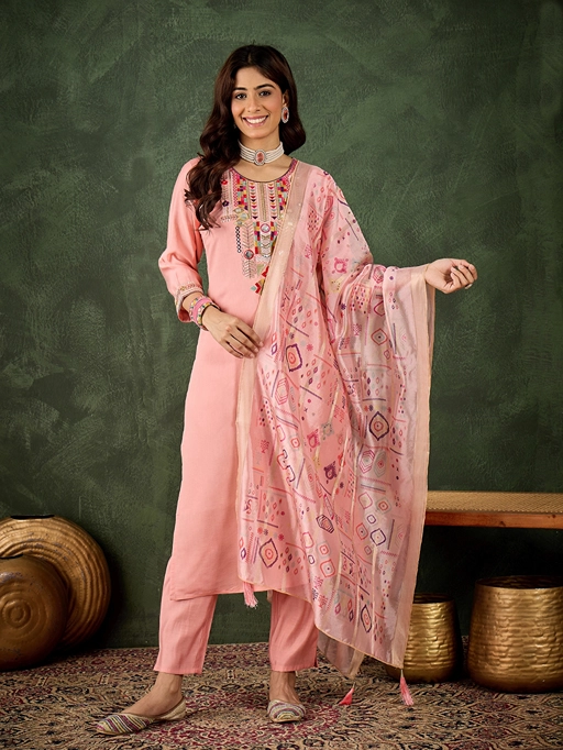 Jalak Heavy Roman Silk Kurti Pent Dupatta Set - Image 2
