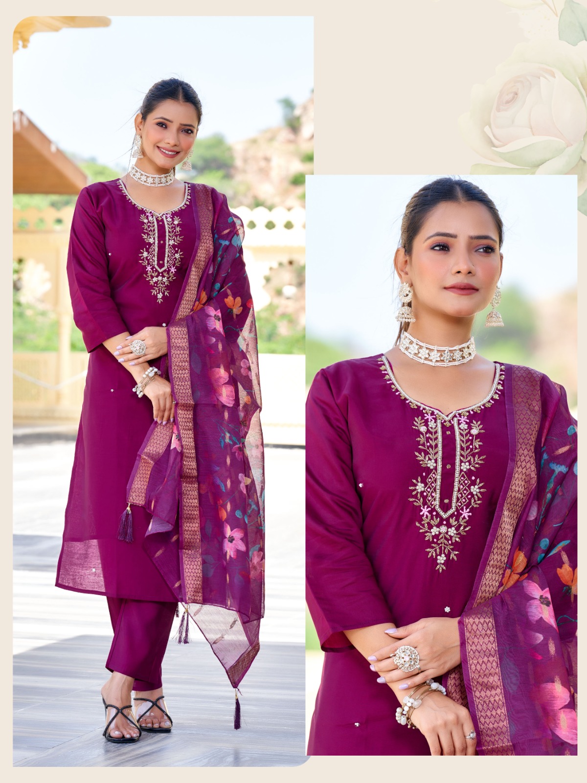 Naisha K 203 Fancy Roman Silk Kurti Bottom With Dupatta Set