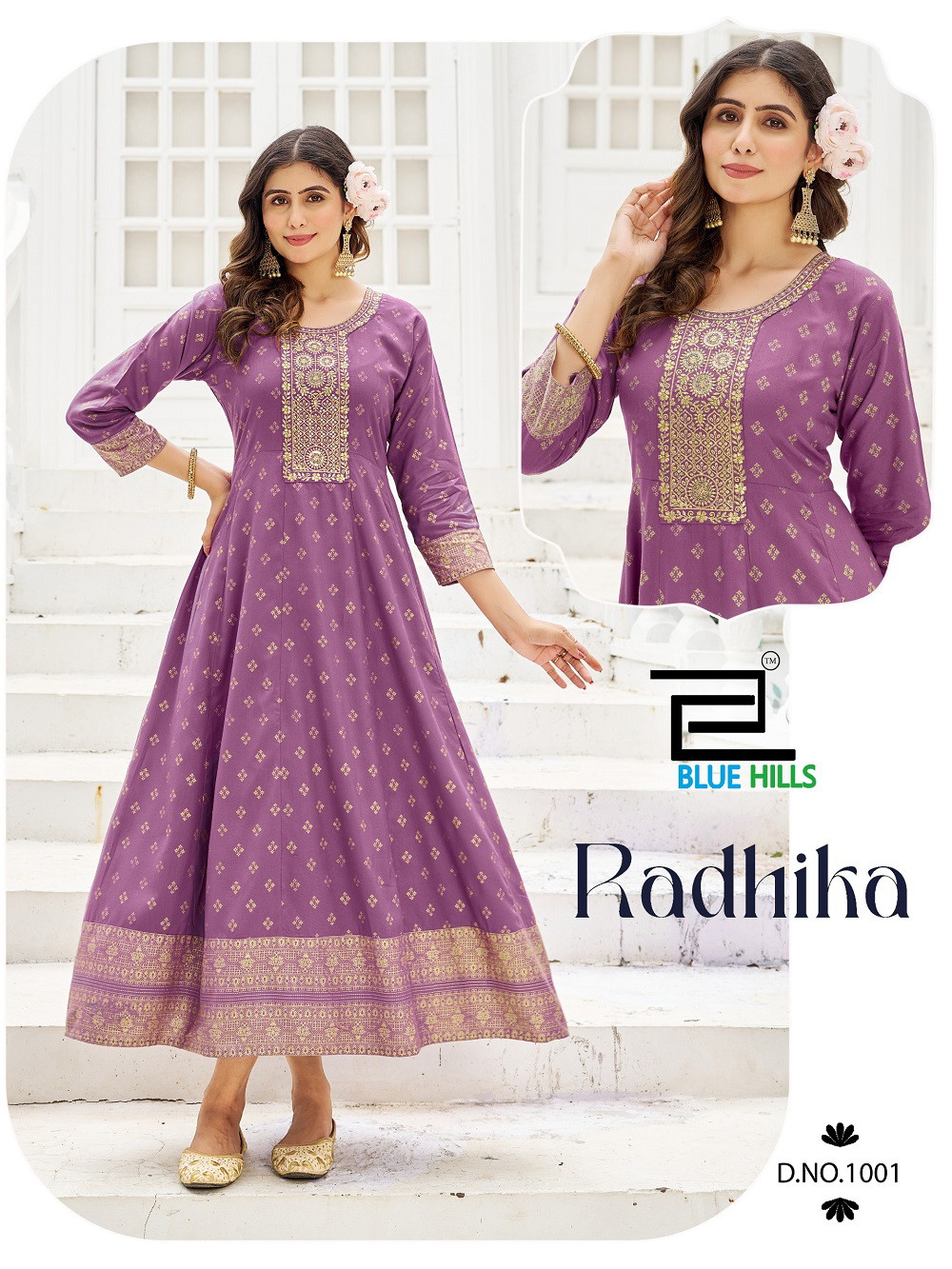 Blue Hills Radhika Rayon Foil Printed Anarkali Kurtis Catalog