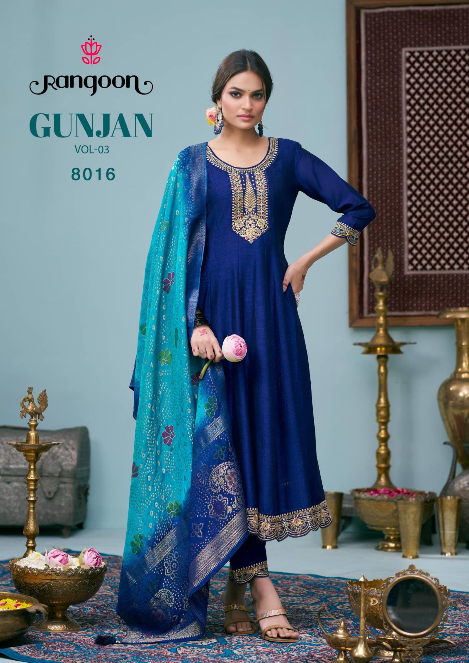Rangoon Gunjan Vol 3 Silk Anarkali Style Embroidered Kurta Set