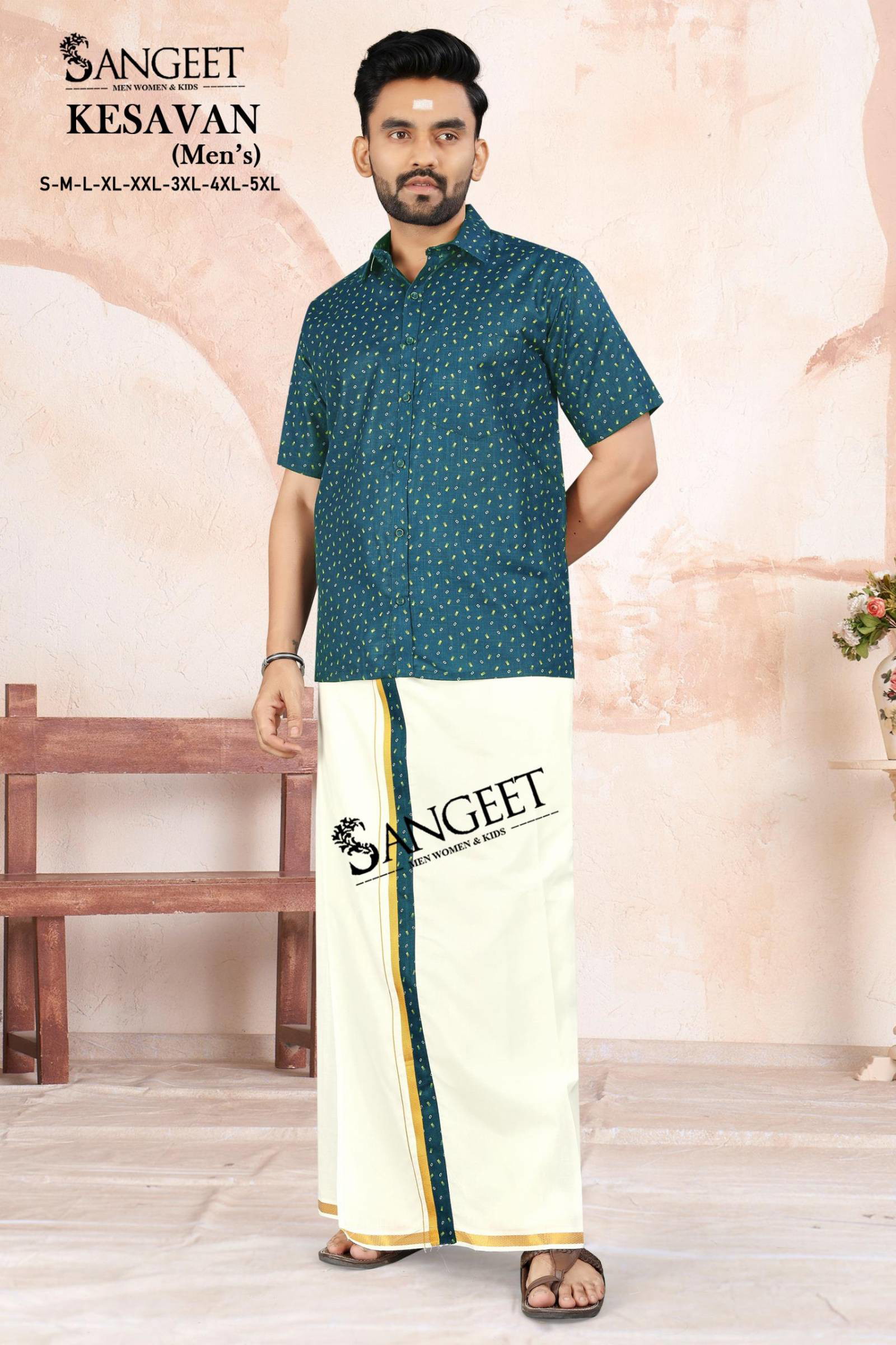 Sangeet Kesavan Mens Slub Cotton Shirt With Vesti Set - Image 4