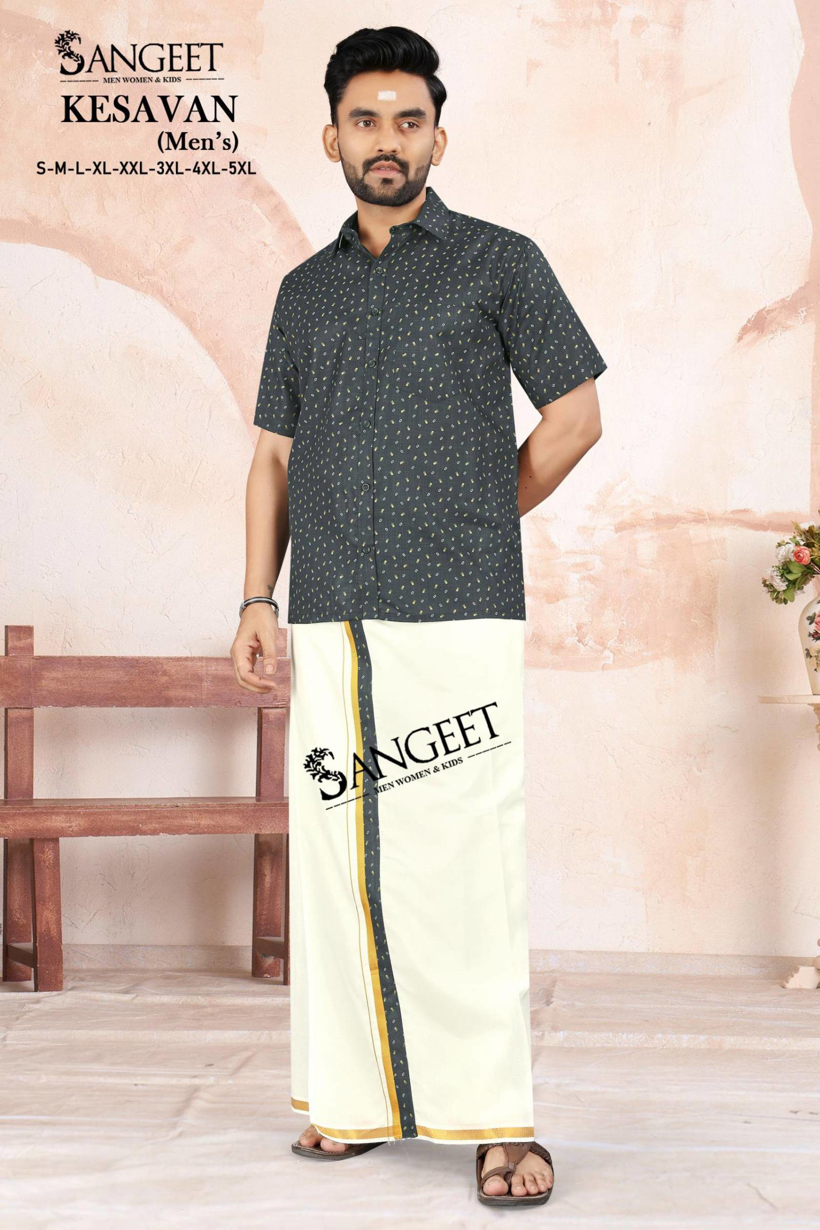 Sangeet Kesavan Mens Slub Cotton Shirt With Vesti Set - Image 3