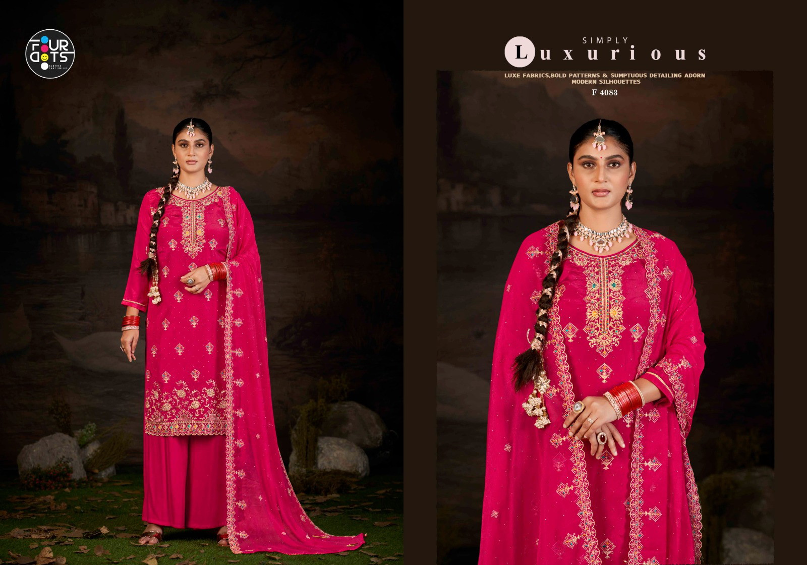 Four Dots Ishita Organza Jarkan Worked Dress Material - Image 2