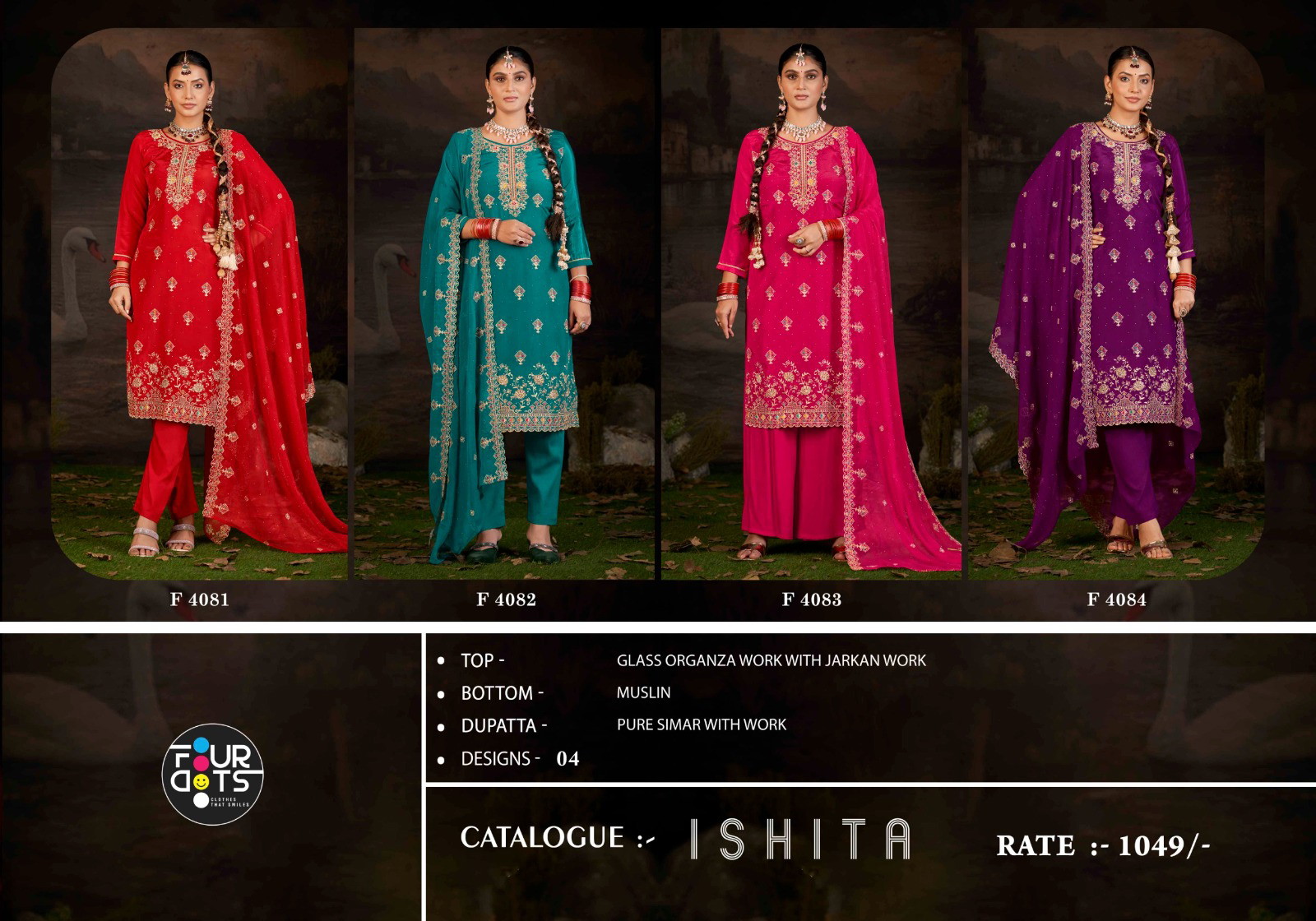 Four Dots Ishita Organza Jarkan Worked Dress Material - Image 5