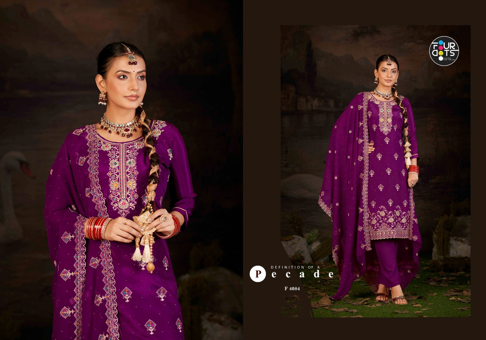 Four Dots Ishita Organza Jarkan Worked Dress Material - Image 4