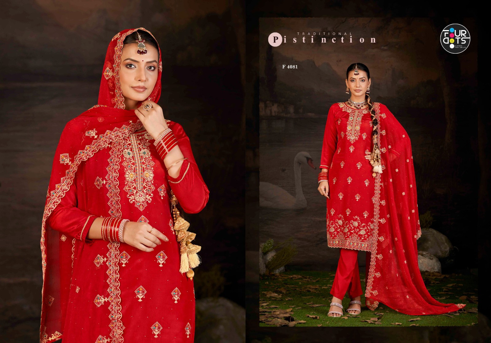 Four Dots Ishita Organza Jarkan Worked Dress Material - Image 3