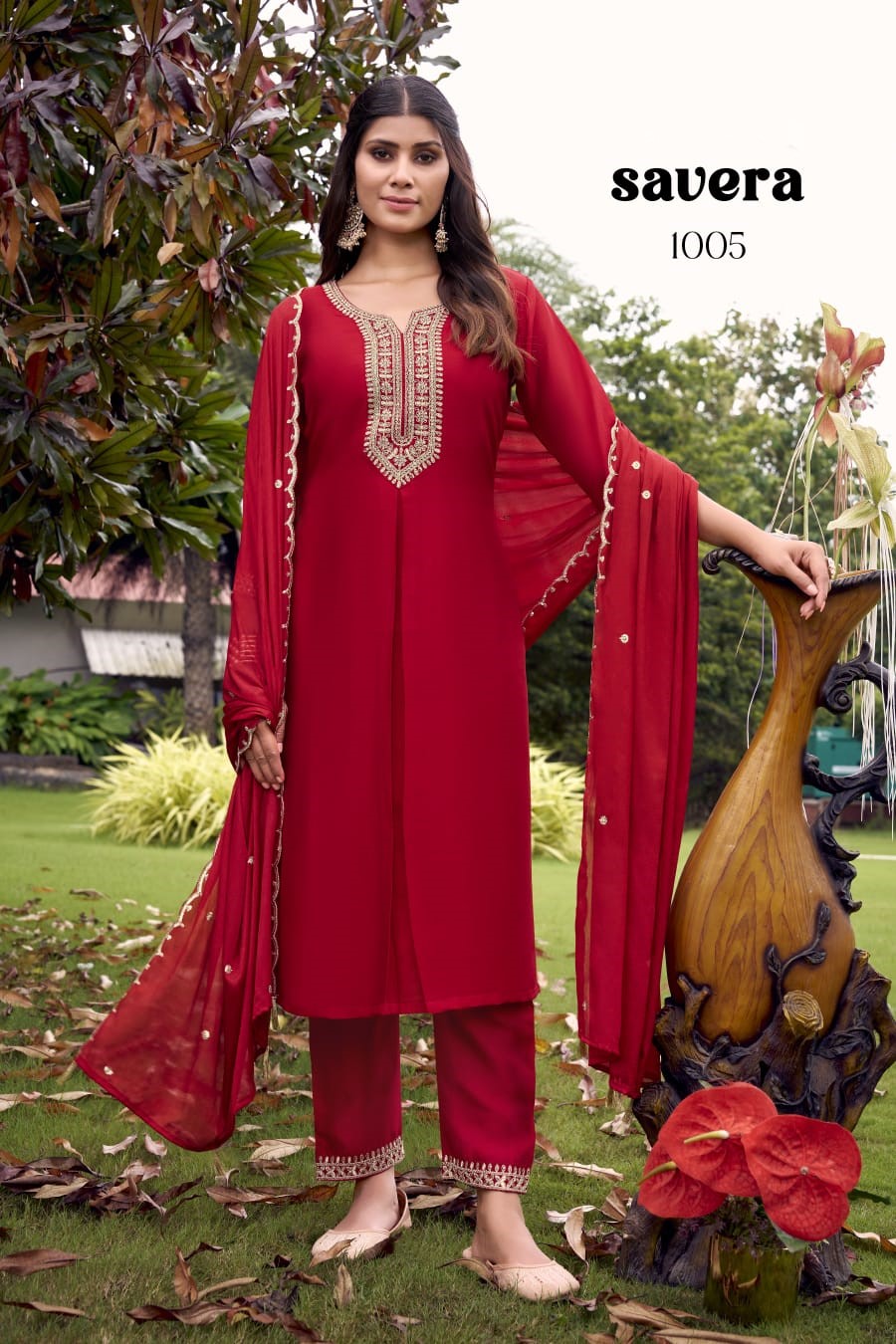 At Savera Blooming Vichitra Fancy Kurti With Bottom Dupatta Set