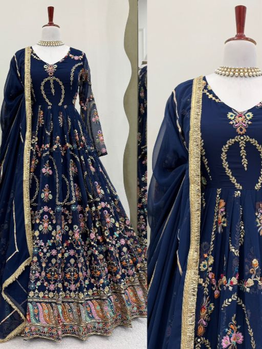 5000 Series Style 5917 Premium Foux Gorgette Embroidered Gown Catalog — Wholesale Readymade Suit, Vardan Ethnic wholesale from Surat - Gallery Image 5