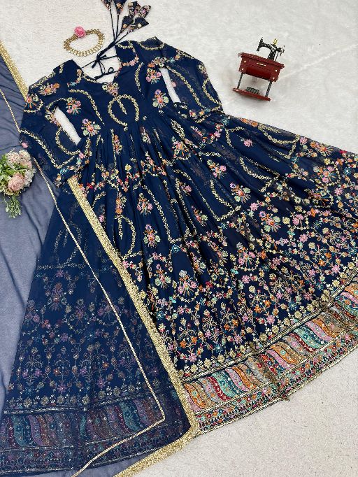 5000 Series Style 5917 Premium Foux Gorgette Embroidered Gown Catalog — Wholesale Readymade Suit, Vardan Ethnic wholesale from Surat - Gallery Image 7