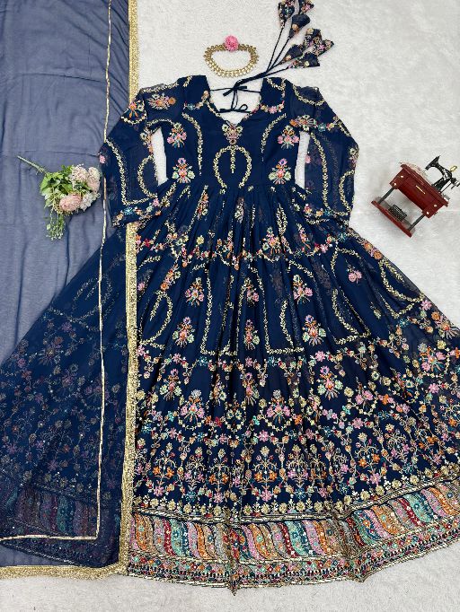 5000 Series Style 5917 Premium Foux Gorgette Embroidered Gown Catalog — Wholesale Readymade Suit, Vardan Ethnic wholesale from Surat - Gallery Image 8
