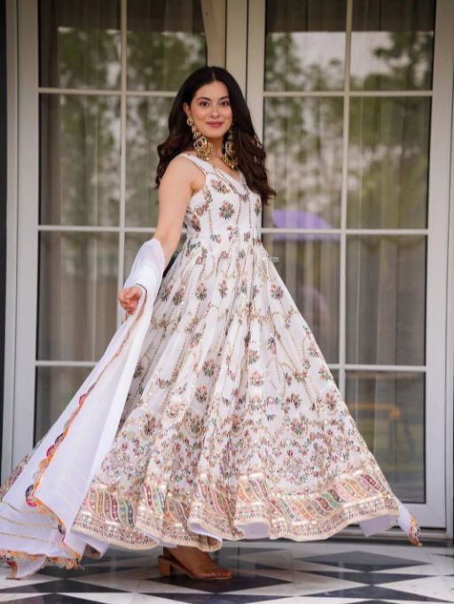 5000 Series Style 5917 Premium Foux Gorgette Embroidered Gown Catalog — Wholesale Readymade Suit, Vardan Ethnic wholesale from Surat - Gallery Image 9