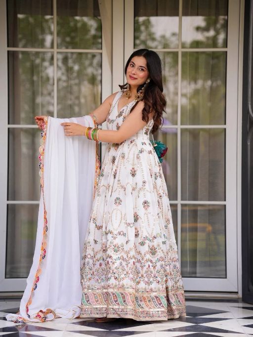 5000 Series Style 5917 Premium Foux Gorgette Embroidered Gown Catalog — Wholesale Readymade Suit, Vardan Ethnic wholesale from Surat - Gallery Image 10