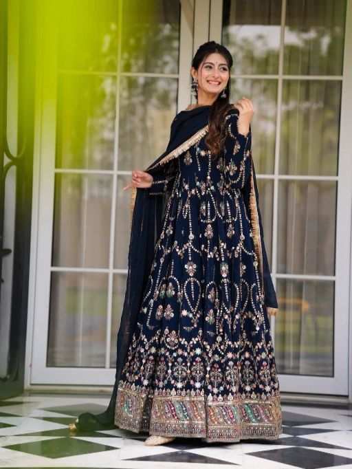 5000 Series Style 5917 Premium Foux Gorgette Embroidered Gown Catalog — Wholesale Readymade Suit, Vardan Ethnic wholesale from Surat - Gallery Image 3