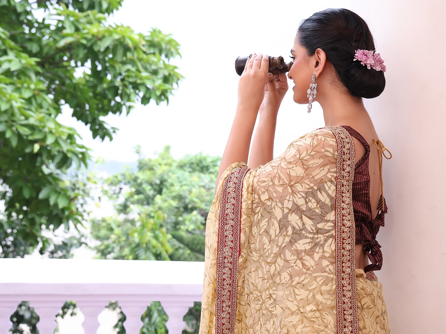 Laxminam DNo7001 Embroidered Embellished Brasso Saree - Image 3