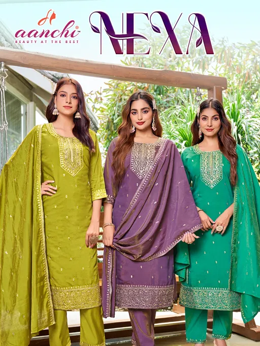 Aanchi Nexa Wholesale Roman Shimmer Straight Kurti With Bottom Dupatta