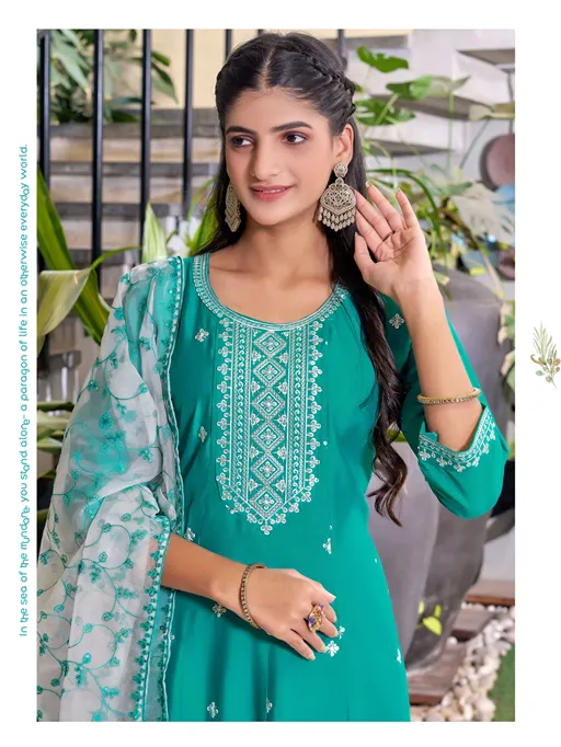 Aanchi Sweety Wholesale Roman Silk Anarkali Kurti With Bottom Dupatta - Image 5