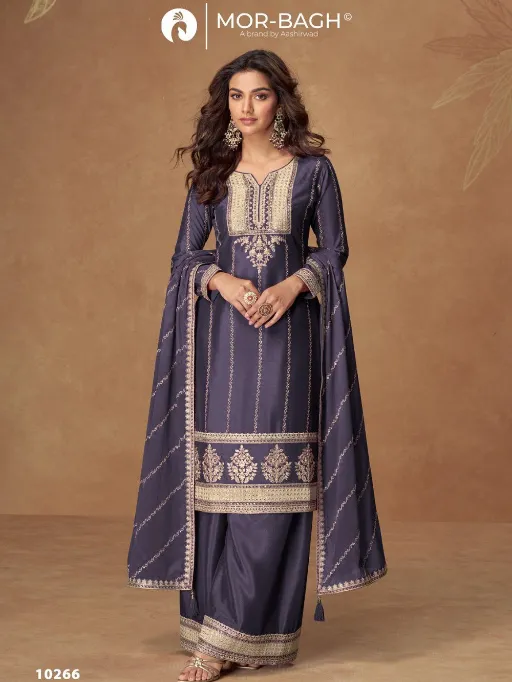 Aashirwad Mor Bagh Kaveri Wholesale Chinon Silk Designer Suit Catalog
