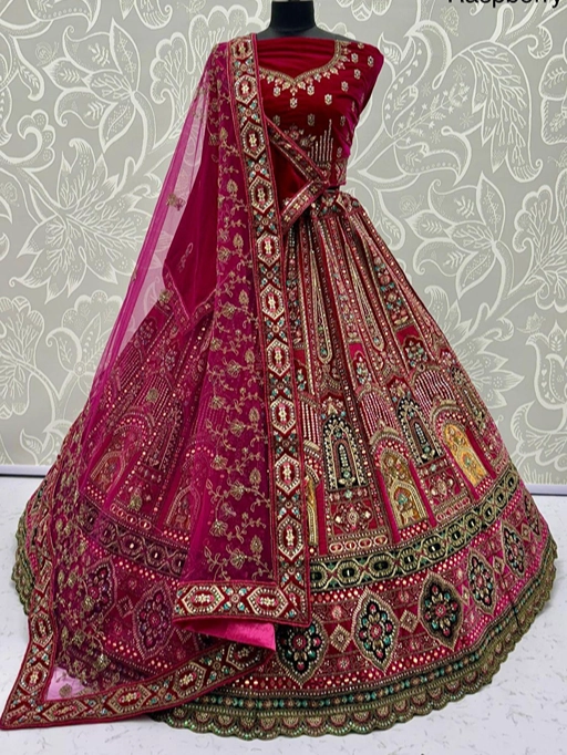 Anjani Art 2883 Velvet Bridal Lehenga Choli Set