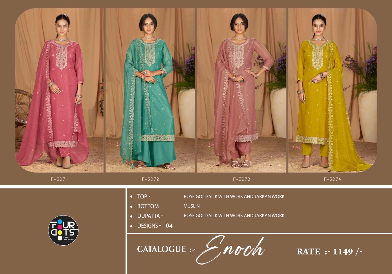 Fourdots Enoch Wholesale Rose Gold Silk With Embroidery Sharara Suit - Image 5