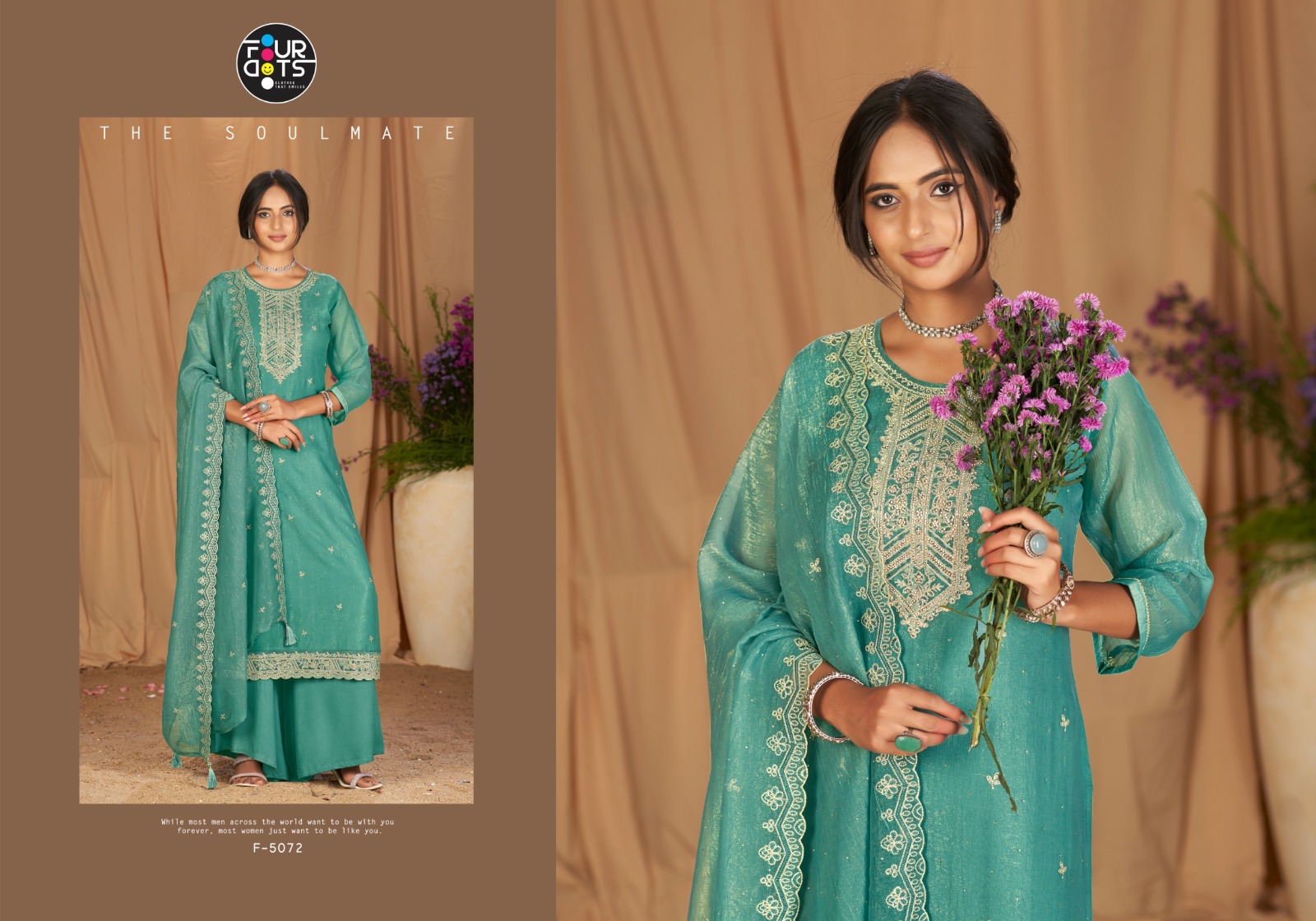 Fourdots Enoch Wholesale Rose Gold Silk With Embroidery Sharara Suit - Image 6