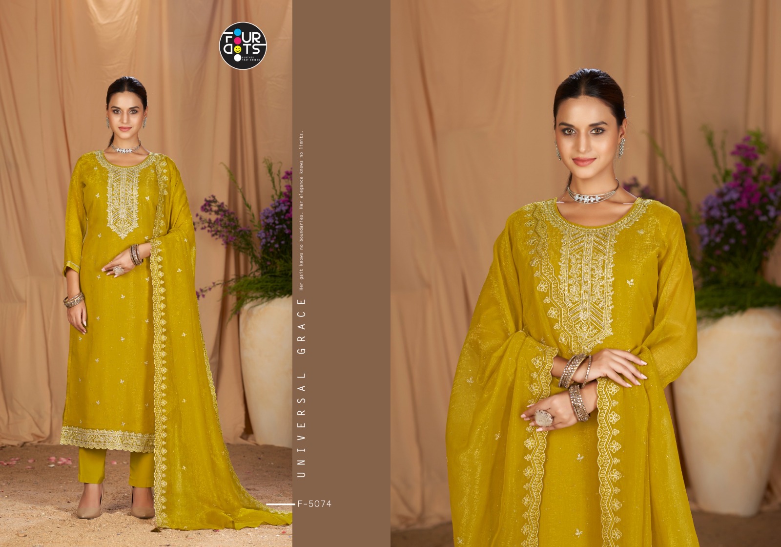 Fourdots Enoch Wholesale Rose Gold Silk With Embroidery Sharara Suit - Image 3