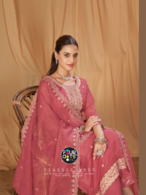 Fourdots Enoch Wholesale Rose Gold Silk With Embroidery Sharara Suit