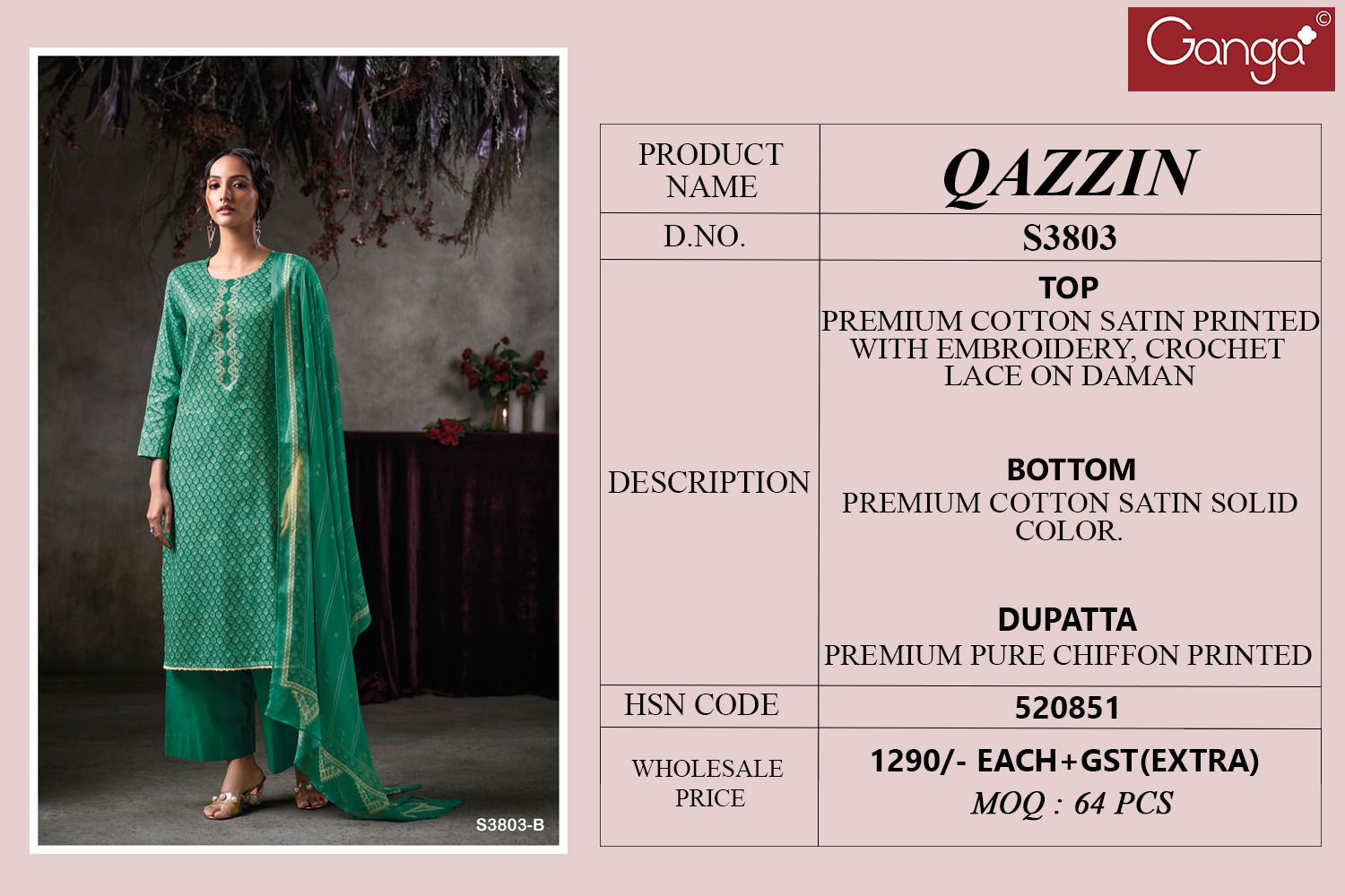 Ganga QAZZIN 3803 Wholesale Cotton Designer Salwar Kameez - Image 6