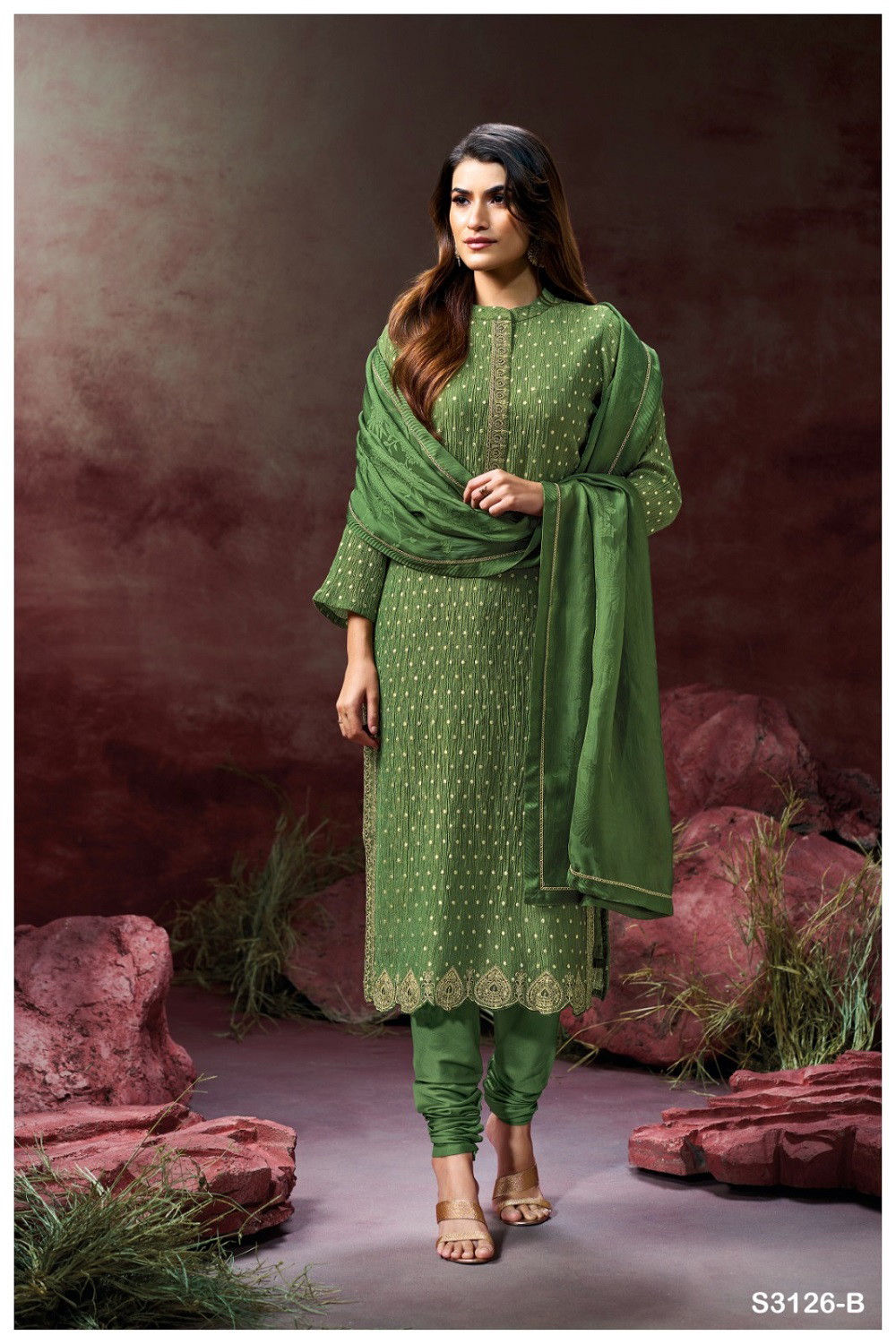 Ganga Sria 3126 Wholesale Tissue Jacquard Embroidered Salwar Suit