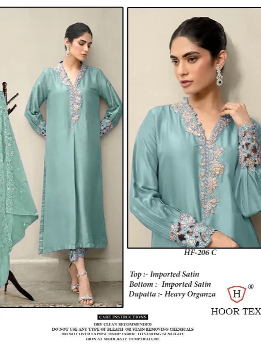 Hoor Tex HF-206 A to C Wholesale Imported Satin Pakistani Suit