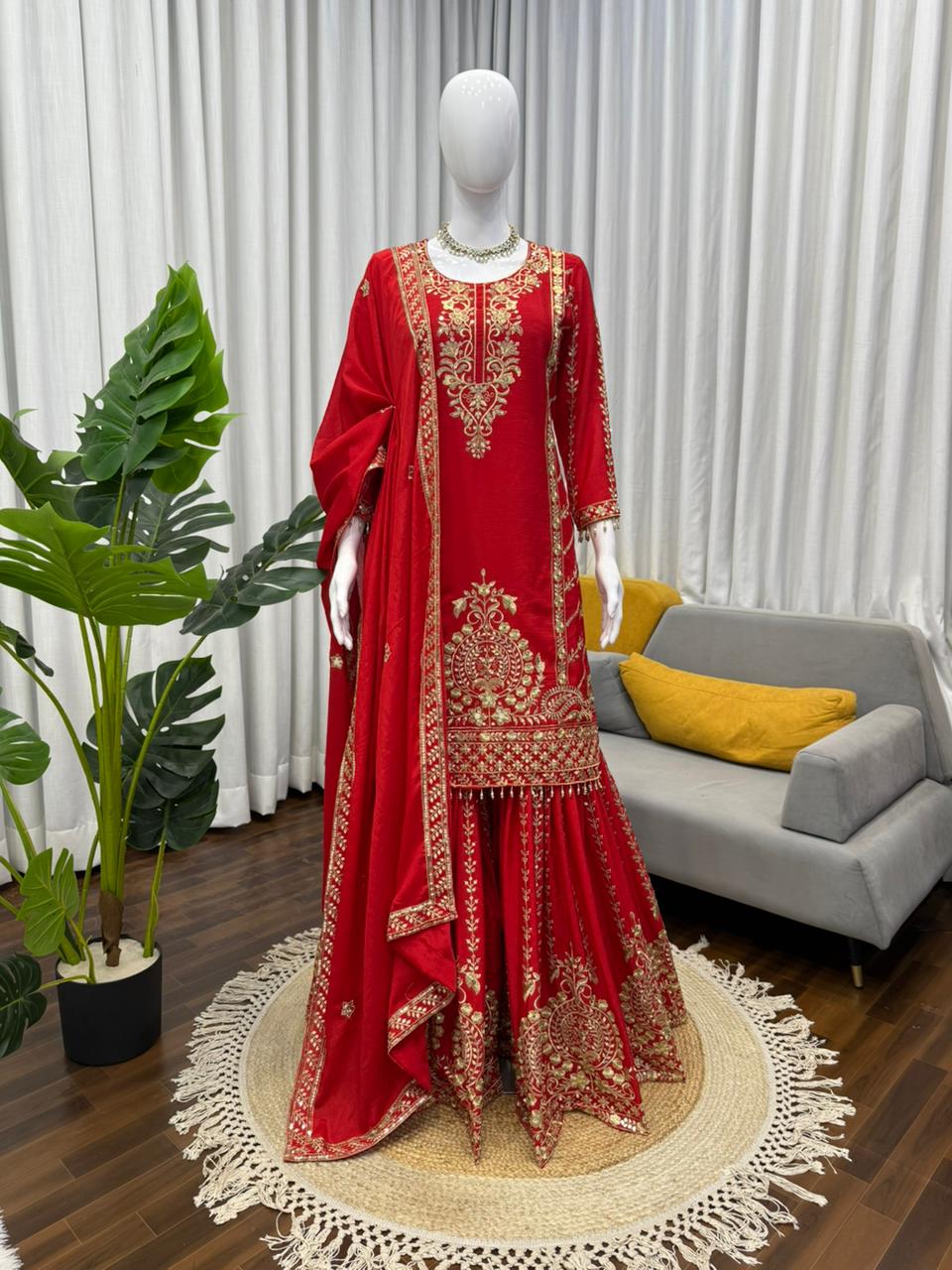 KD 1528 Readyamde Chinon Silk Sharara Salwar Suit