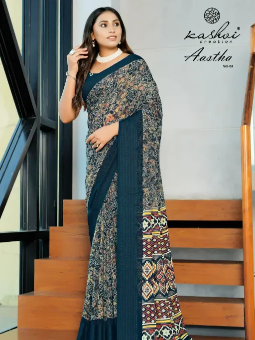 Kashvi Aastha Vol 3 Wholesale Georgette Jacquard Printed Saree Collection - Image 3