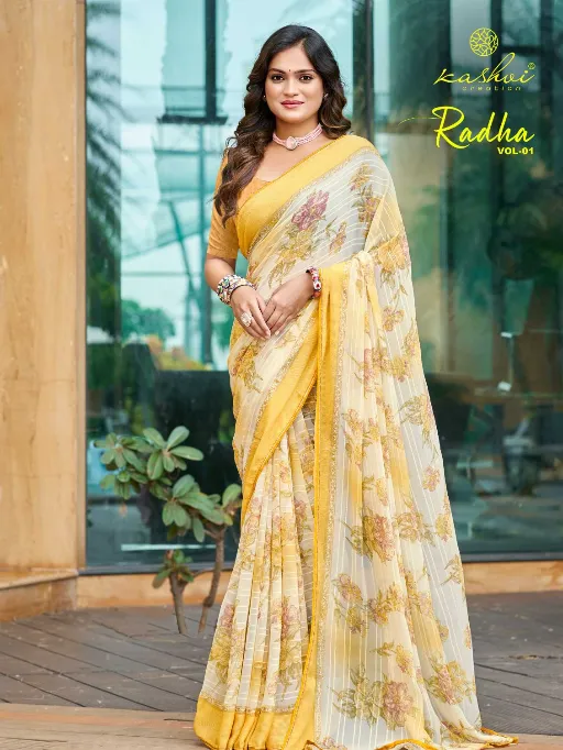 Kashvi Radha Wholesale Zari Print Georgette Saree Collection - Image 3