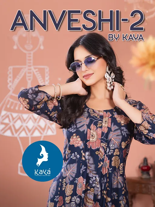 Kaya Anveshi 2 Wholesale Vertical Foil Print Anarkali Kurti With Bottom