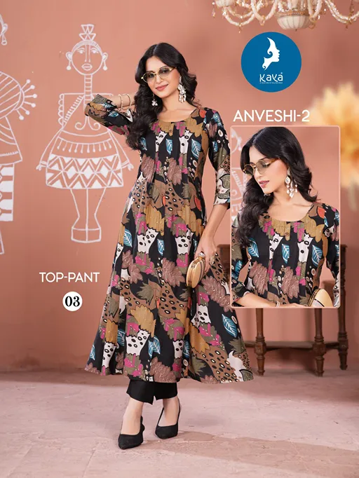 Kaya Anveshi 2 Wholesale Vertical Foil Print Anarkali Kurti With Bottom - Image 2