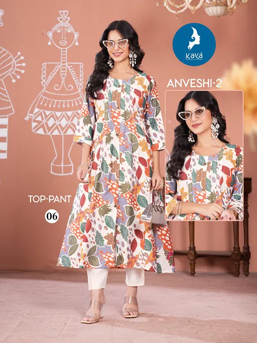 Kaya Anveshi 2 Wholesale Vertical Foil Print Anarkali Kurti With Bottom - Image 4