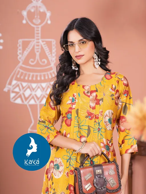 Kaya Anveshi 2 Wholesale Vertical Foil Print Anarkali Kurti With Bottom - Image 5